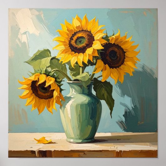 Drie zonnebloemen naar Van Gogh Poster (Voorkant)