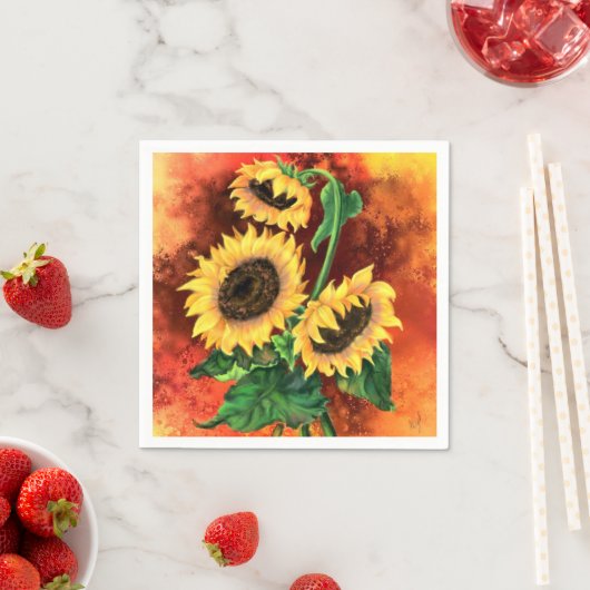 Drie zonnebloemen Napkins Servet (Insitu)