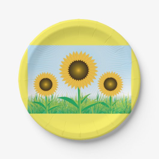 Drie zonnebloemen papieren bordje (Voorkant)