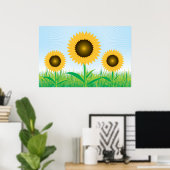 Drie zonnebloemen Poster (Thuiskantoor)