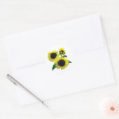 Drie zonnebloemen ronde sticker (Envelop)