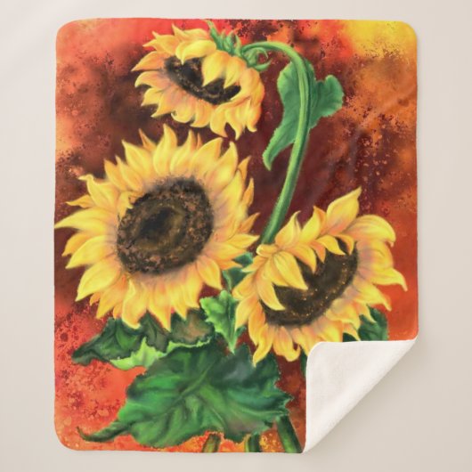 Drie Zonnebloemen Sherpa Deken (Voorkant)
