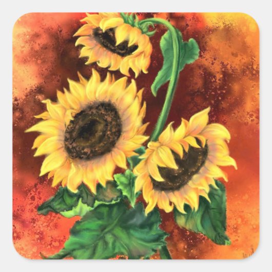 Drie zonnebloemen - Sticker (Voorkant)