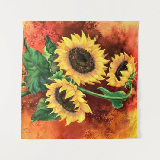 Drie Zonnebloemen Tapestry - Schilderij Wandkleed (Voorkant (horizontaal))