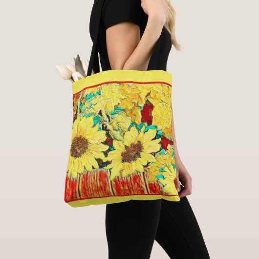 Drie zonnebloemen tote bag (Dichtbij)