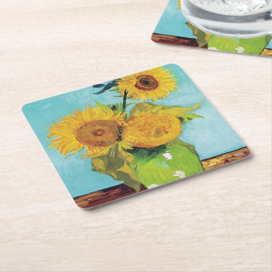 Drie zonnebloemen, Van Gogh Kartonnen Onderzetters (Schuin)