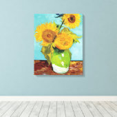 Drie zonnebloemen| Vincent Van Gogh Canvas Afdruk (Insitu (Houten vloer))