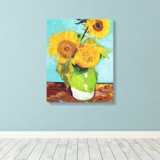 Drie zonnebloemen| Vincent Van Gogh Canvas Afdruk (Insitu (Houten vloer))