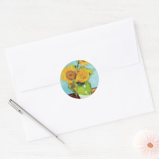 Drie zonnebloemen | Vincent van Gogh Ronde Sticker (Envelop)