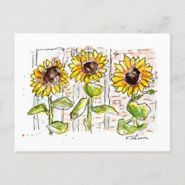 Drie Zonnebloemen Waterverf Briefkaart