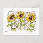 Drie Zonnebloemen Waterverf Briefkaart (Voorkant)
