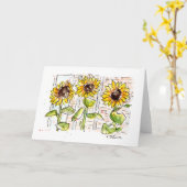Drie Zonnebloemen Waterverf Wenskaart Kaart (Gele Bloem)
