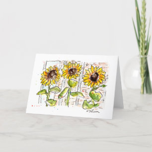 Drie Zonnebloemen Waterverf Wenskaart Kaart