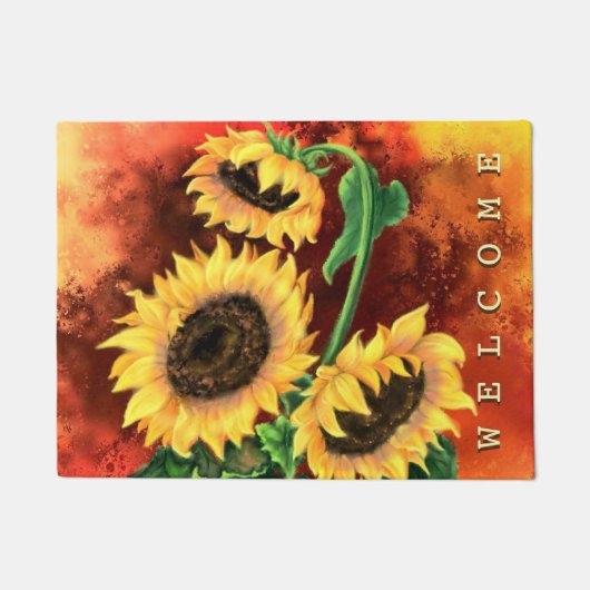 Drie zonnebloemen Welkom Doormat - Schilderen Deurmat (Voorkant)