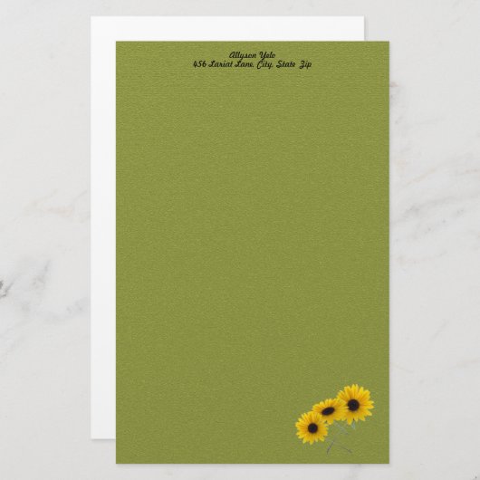Drie zonnebloempitten, aangepast briefpapier (Voorkant / Achterkant)
