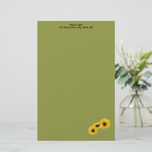 Drie  zonnebloempitten, aangepast briefpapier (Staand voorkant)