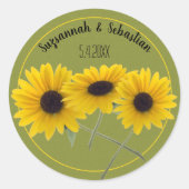 Drie zonnebloempjes Fotovoornaam Datum Sjabloon Ronde Sticker (Voorkant)