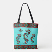 Drie Zuidwest Kokopelli en Sun Canvas tas (Achterkant)