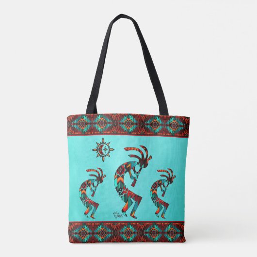 Drie Zuidwest Kokopelli en Sun Canvas tas (Achterkant)