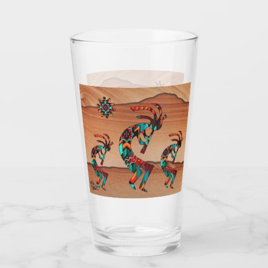 Drie Zuidwest Kokopelli en Sun Glas (Achterkant)