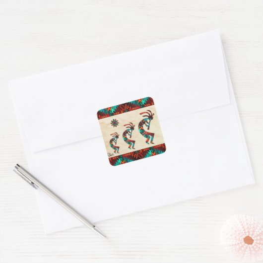 Drie Zuidwest Kokopelli Square Sticker (Envelop)
