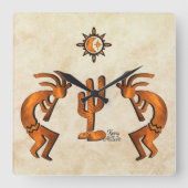 Drie Zuidwest Kokopelli Square Wall klok (Voorkant)
