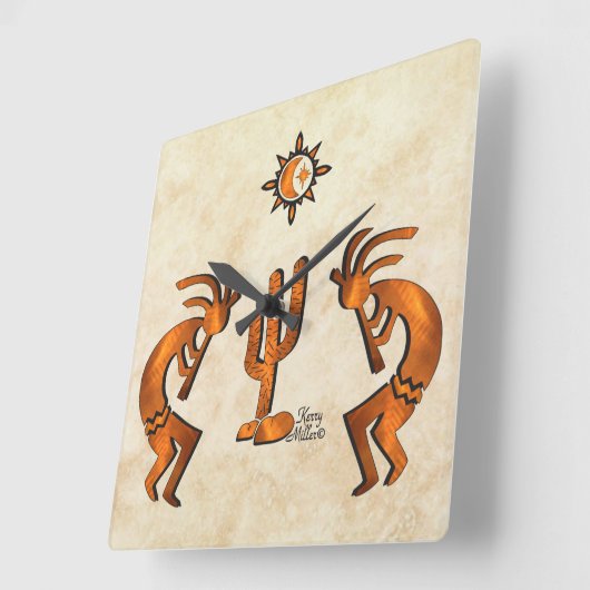 Drie Zuidwest Kokopelli Square Wall klok (Hoek)