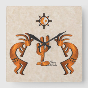 Drie Zuidwest Kokopelli Square Wall klok