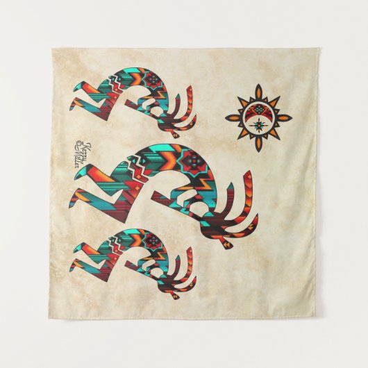 Drie Zuidwest Kokopelli Tapestry Wandkleed (Voorkant (horizontaal))