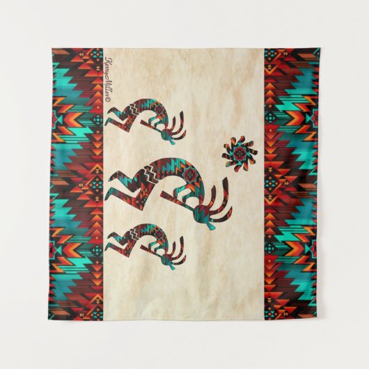 Drie Zuidwest Kokopelli Tapestry Wandkleed (Voorkant (horizontaal))