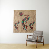 Drie Zuidwest Kokopelli Tapestry Wandkleed (In situ)