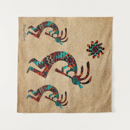 Drie Zuidwest Kokopelli Tapestry Wandkleed (Voorkant (horizontaal))