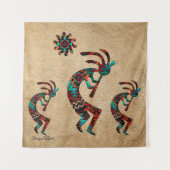 Drie Zuidwest Kokopelli Tapestry Wandkleed (Voorkant)