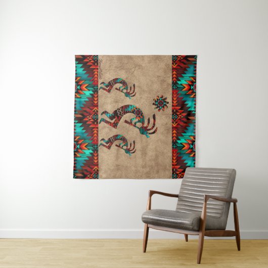 Drie Zuidwest Kokopelli Tapestry Wandkleed (In Situ (horizontaal))