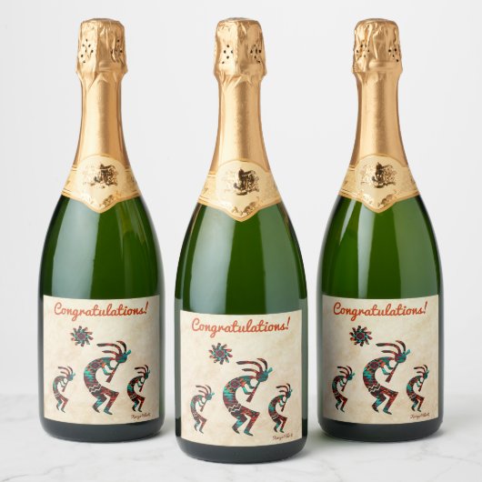 Drie Zuidwest Kokopelli Wijnlabel Sparkling Wijnetiket (Flessen)