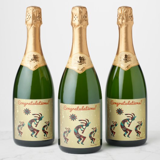 Drie Zuidwest Kokopelli Wijnlabel Sparkling Wijnetiket (Flessen)