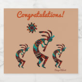 Drie Zuidwest Kokopelli Wijnlabel Sparkling Wijnetiket (Enkel label)