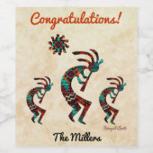 Drie Zuidwest Kokopelli Wijnlabel Wijn Etiket (Enkel label)