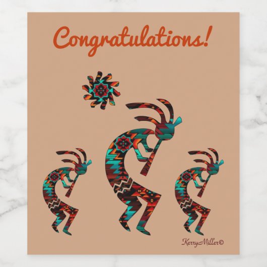 Drie Zuidwest Kokopelli Wijnlabel Wijn Etiket (Enkel label)