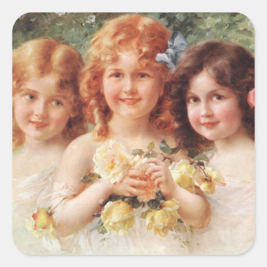 Drie zussen van Émile Vernon Vierkante Sticker (Voorkant)