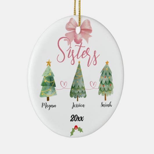 Drie zusters kerstboom met aangepaste namen keramisch ornament (Rechts)