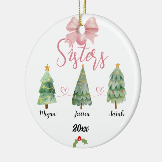 Drie zusters kerstboom met aangepaste namen keramisch ornament (Links)