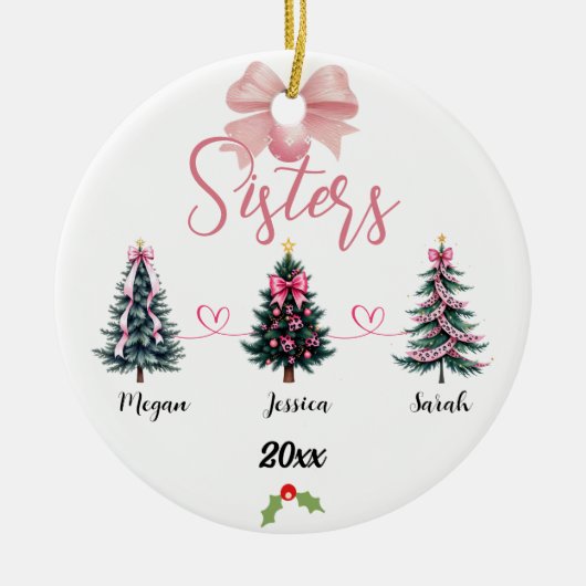 Drie zusters kerstboom met aangepaste namen keramisch ornament (Voorkant)