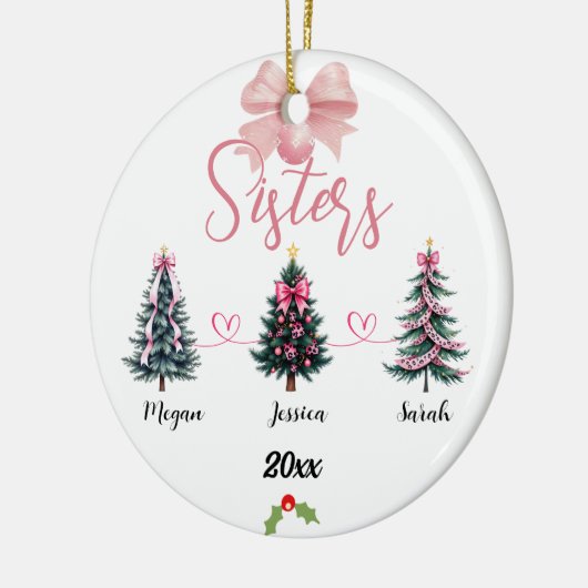 Drie zusters kerstboom met aangepaste namen keramisch ornament (Links)