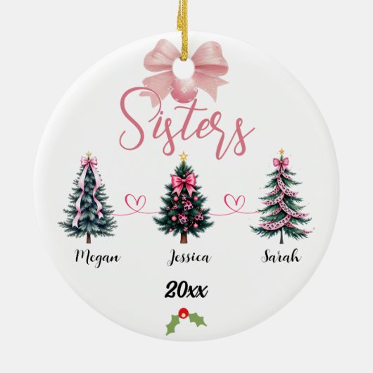 Drie zusters kerstboom met aangepaste namen keramisch ornament (Achterkant)