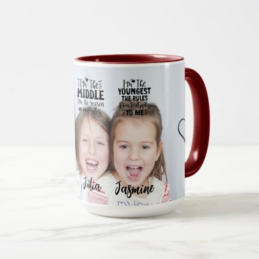 Drie zusters zuster citaten portret typografie mok (Voorkant rechts)