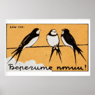 Drie zwaluwen luciferdoosje-kunstprint, Russische Poster