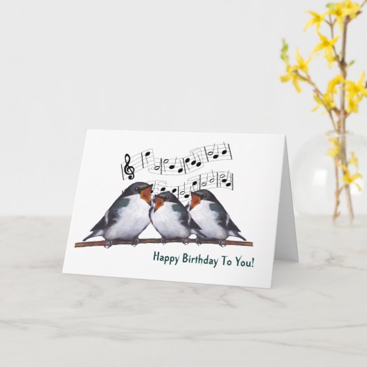 Drie zwaluwen zingen gelukkige verjaardag: oliepas kaart (Gele Bloem)