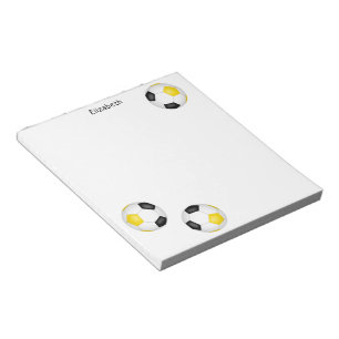 Drie zwart gouden voetballen gepersonaliseerd notitieblok