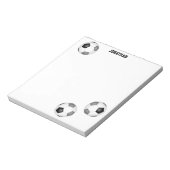 Drie zwart grijze voetballen gepersonaliseerd notitieblok (Linkerzijde)